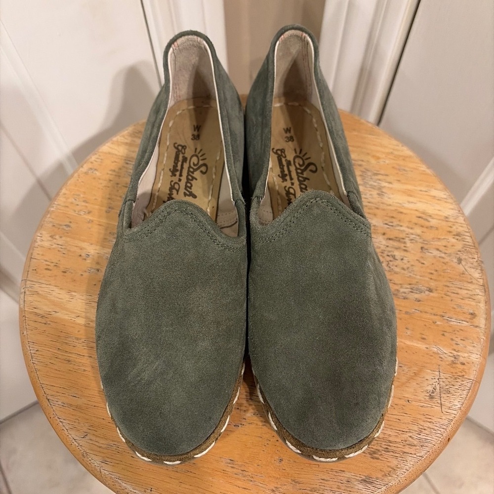 Size 38/7 Sabah Suede Loafer Slip On Shoes Dark Green  Excellent Handmade Turkey